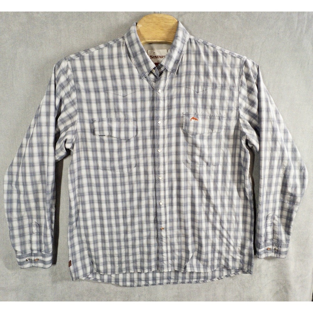Simms Fishing Plaid Button Up Shirt Mens XL Tencel Gorpcore Outdoors Camping